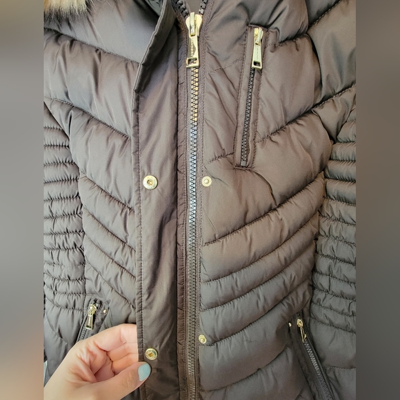 Laundry by Shelli Segal Plus Women's Brown Puffer Coat w/ Detach Fur Hood- XXL - Picture 4 of 10